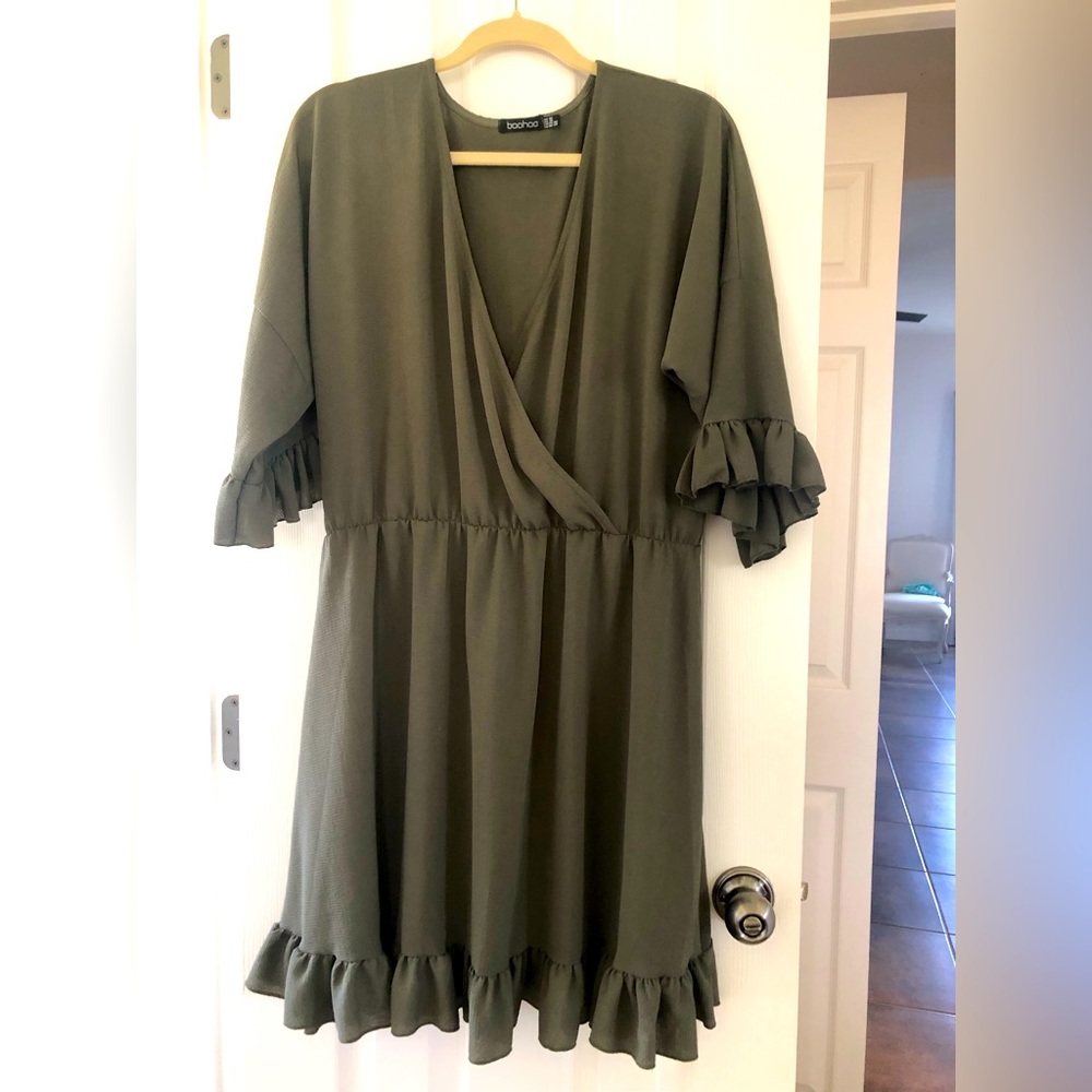 Olive green very flattering fit dress!!